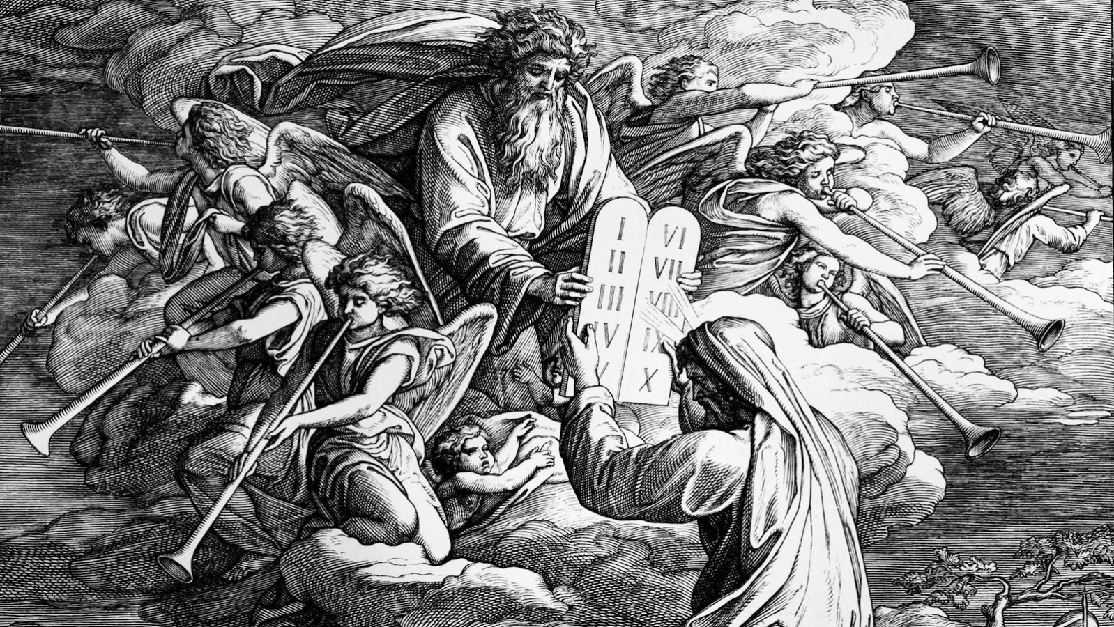 moses and the ten commandments black and white