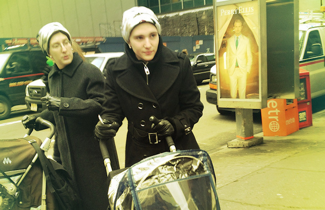 Hasidic Jewish women with covered hair in Manhattan. (Bonnie Natko/Flickr)