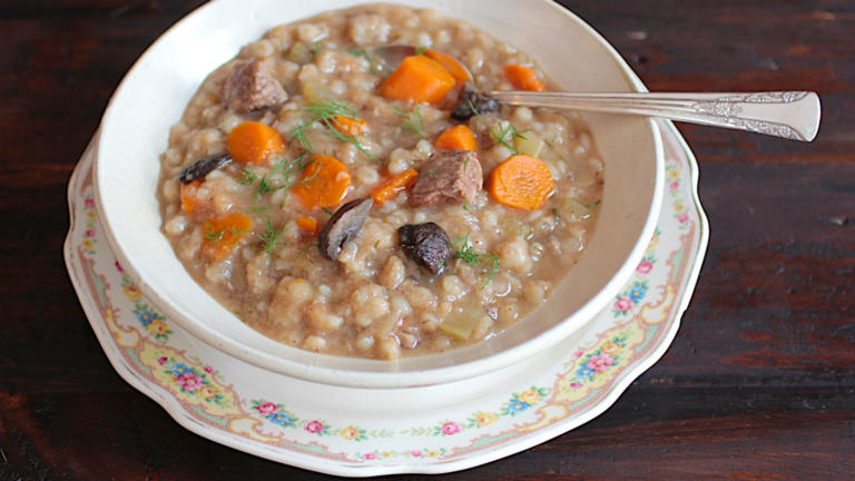 Mushroom Beef Barley Soup with Flanken - Hearty Deli-Style Soup Recipe