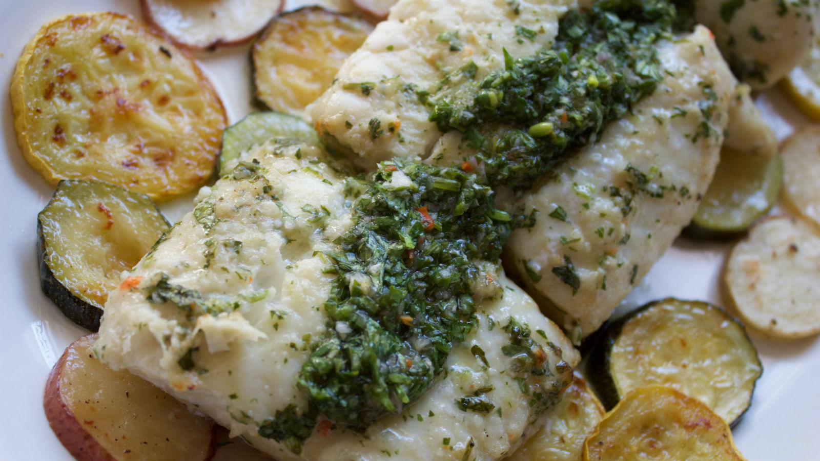 Sheet Pan Chimichurri Cod with Potatoes and Squash Recipe | The Nosher