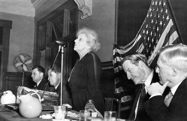 Louise Waterman Wise, Jewish activist and wife of World Jewish Congress President Stephen Samuel Wise, addressing the War Emergency Conference of the World Jewish Congress in Atlantic City, N.J., in 1944. (World Jewish Congress/Wikimedia Commons)