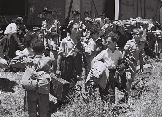 Children rescued from the Nazi camps arrive at the Atlit reception camp in Israel, July 1945. (Kluger Zoltan/Israel Government Press Office)