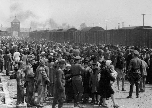 "Selection" of Hungarian Jews on the ramp at the death camp Auschwitz-II (Birkenau) in Poland during German occupation, May/June 1944. (Wikimedia Commons/Yad Vashem)