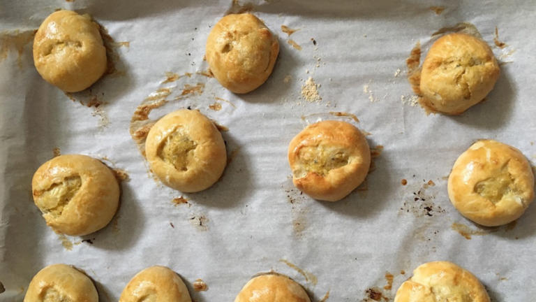 knish on parchment paper