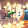 Image of jewish holiday Hanukkah with wooden dreidels