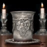 Jewish Sabbath traditional silver kiddush cup on wood texture