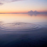 Rings in water of the sea and reflection of the sky during sunset