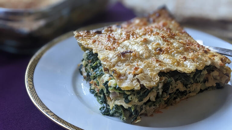 matzah spinach pie mina recipe passover jewish