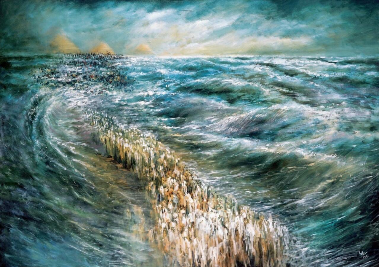 painting of the israelites crossing through the red sea