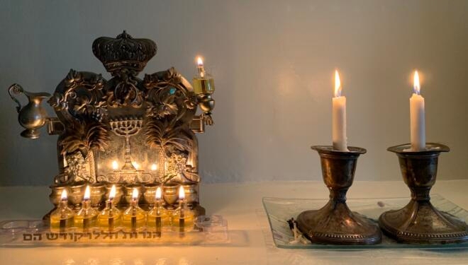 hanukkah menorah and shabbat candles