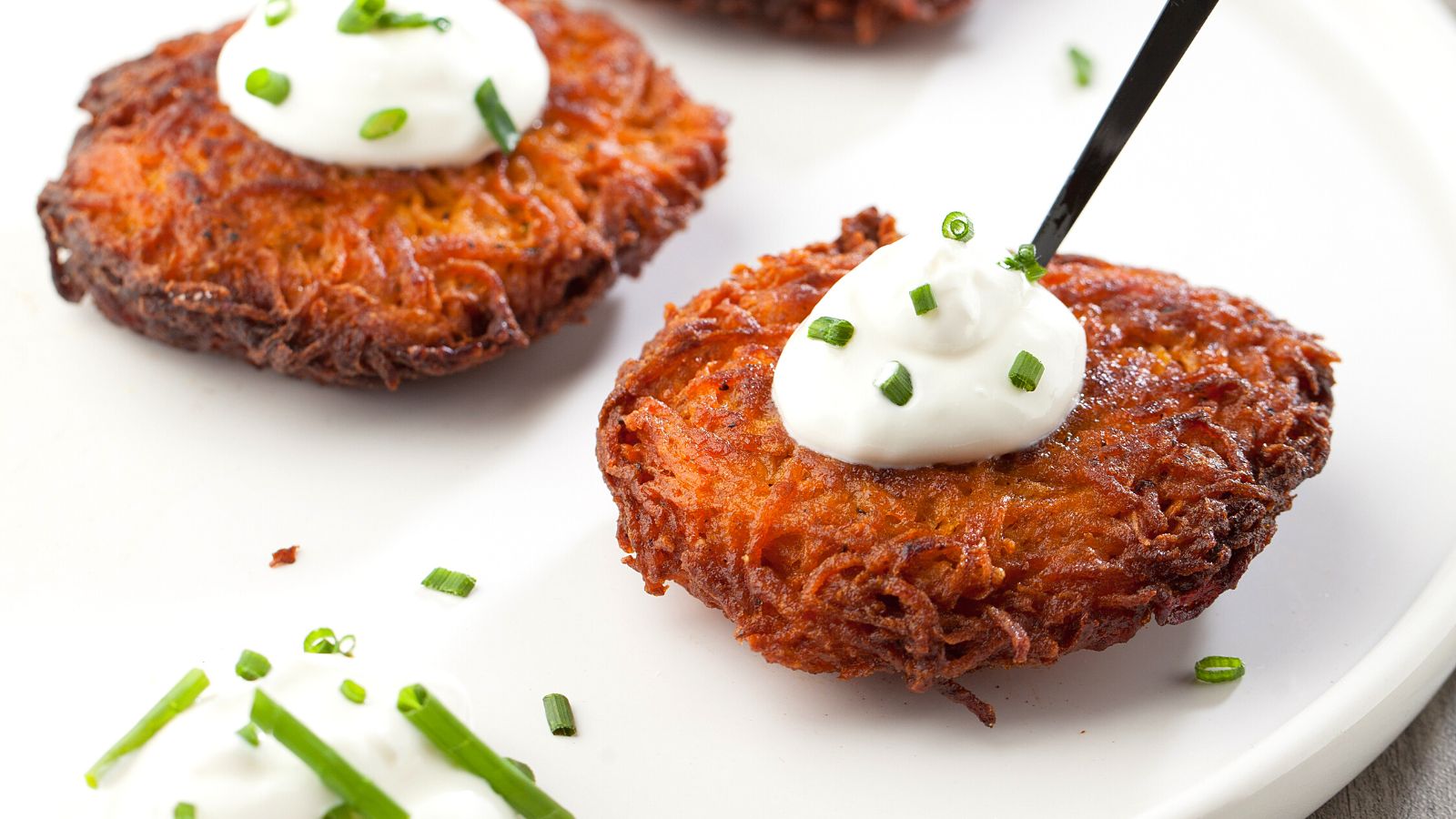 Sweet Potato Latkes with Maple Cream Recipe | The Nosher