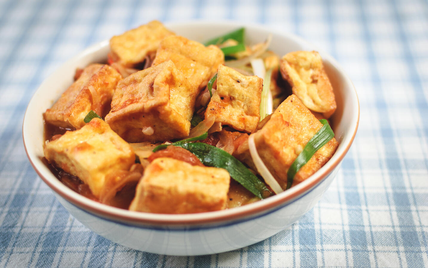 Close-Up Of Tofu With Sauce In Plate