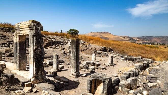 Ancient synagogue ruins on Mount Arbel, Galilee, Israel, Middle East