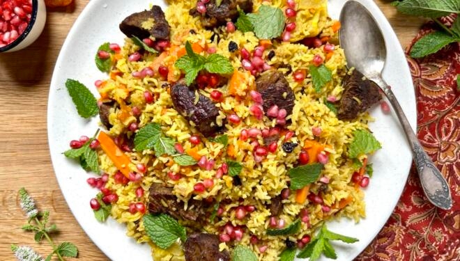 beef plov rice pilaf jewish Rosh Hashanah main